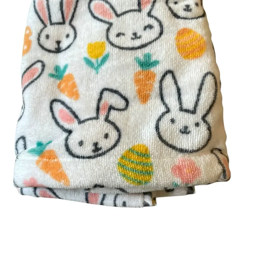 Set of 2 Casaba Easter Bath Hand Towels Multicolor  Bunnies Carrots Eggs New